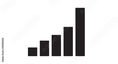 Growing bar graph in black on white background with increasing trend in simple flat design for data visualization