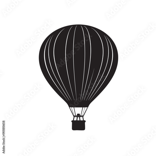 Black hot air balloon icon with basket