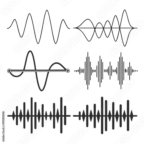 A visual representation of various sound wave patterns and their transformations Vector