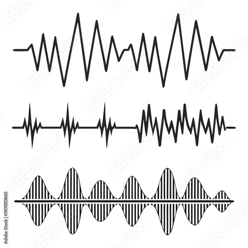 A visual representation of sound waves and their transformation through different stages. Vector