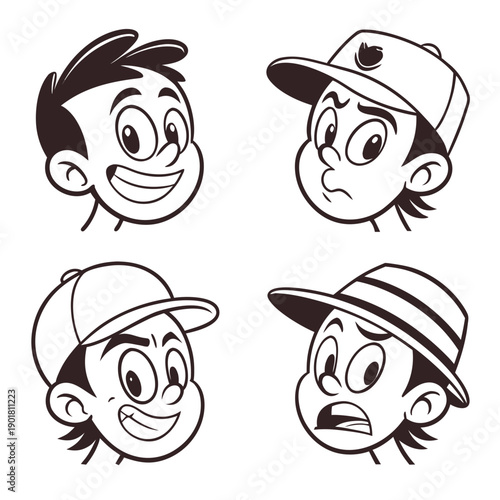 Four expressive cartoon characters showcasing a range of emotions and attitudes Vector