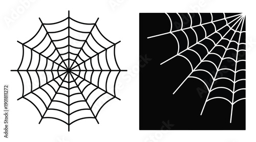 Two Stylized Spider Web Designs: Full Circle and Corner Fragment