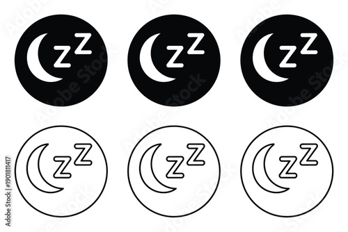 Set of Moon and Zzz Icons Representing Sleep and Nighttime