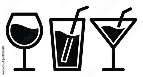 Icons of a wine glass, a straw-filled drink, and a martini glass