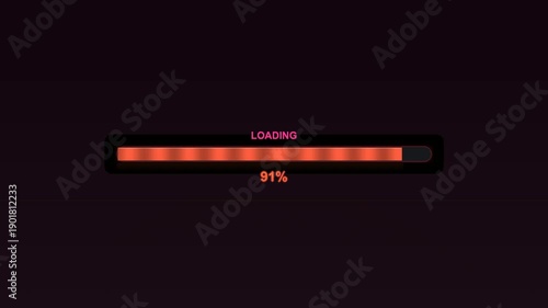Progress bar animation showing loading completion at 100 percent in a digital space