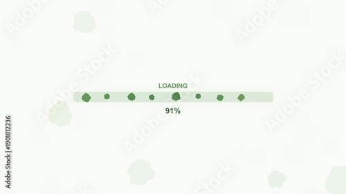 Progress bar animation displays loading completion at 100 percent with circular indicators on a light background