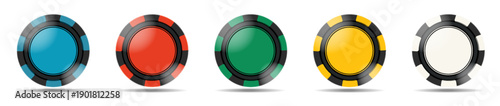 Collection of Colorful Casino Chips Featuring Various Colors and Distinctive Designs