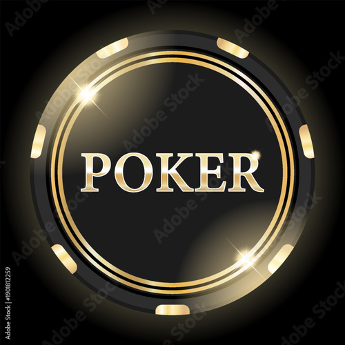 Elegant Black and Gold Poker Chip with Shiny Accents, Perfect for Casino and Game Night Themes