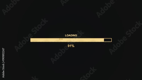 Loading animation shows progress bar reaching full status with a clear visual completion at one hundred percent on a black screen