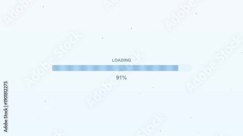 Progress bar animation showing loading status reaching one hundred percent on a digital screen