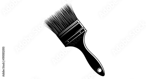 A detailed black and white illustration of a paint brush, commonly used for art and home improvement projects.