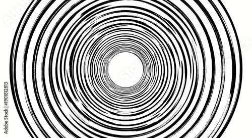 Abstract black and white optical illusion with concentric circles creating a hypnotic tunnel effect.
