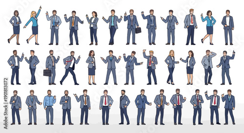 A collection of diverse business people in various poses and professional attire, suitable for corporate and office-related themes.