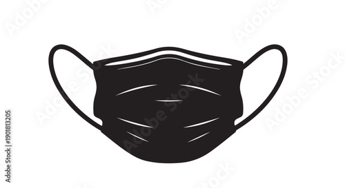 Face Mask Silhouette in Simple Design with Black Color on White Background for Health and Safety