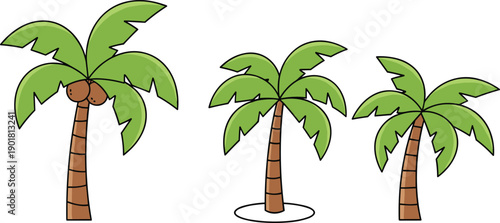 Cartoon Palm Tree Set With Tropical Coconut Trees In Simple Flat Vector Illustration For Summer And Island Designs