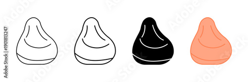 Set of minimalist bean bag icons with transparent background, depicting soft seating furniture for comfort, relaxation, and modern interior designs, vector illustration