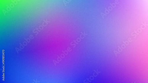 Abstract colorful gradient vector background with noisy grainy texture overlay. Soft blurred holographic pastel colors blending from green to pink for trendy poster or social media design.