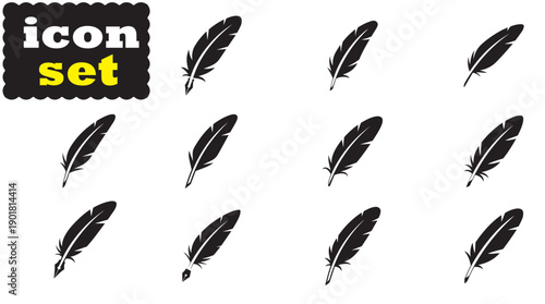 Quill Icon Set, Editable Solid Vector Illustration