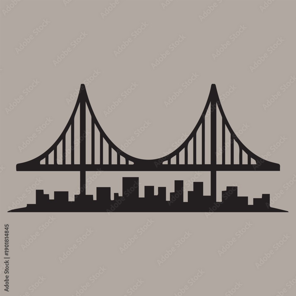 Fototapeta premium Iconic suspension bridge spanning a city skyline with modern buildings