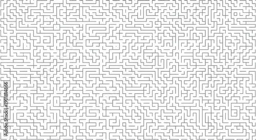 Intricate black and white maze pattern design representing complex challenges confusion and problem solving pathways across a seamless background texture