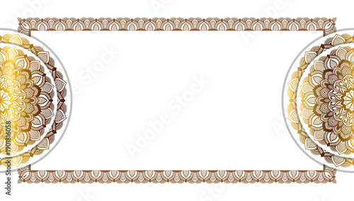 Indian flower mandala art with luxury golden circle frame transparent vintage gold circular pattern