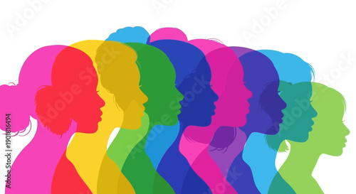 A vibrant illustration depicts a diverse group of women in profile, their colorful silhouettes overlapping to create a sense of unity and strength.