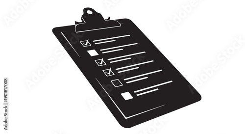 Blank Checklist on Clipboard in Simple Design with White Lines on Black Background for Office Use