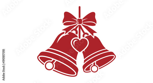 Red Wedding Bells with Heart Decoration.