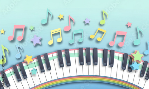 colorful musical notes on piano keys