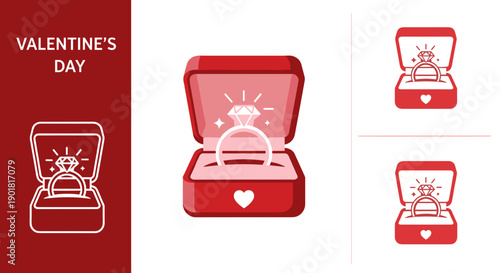 Red Jewelry Box with Diamond Ring Inside.