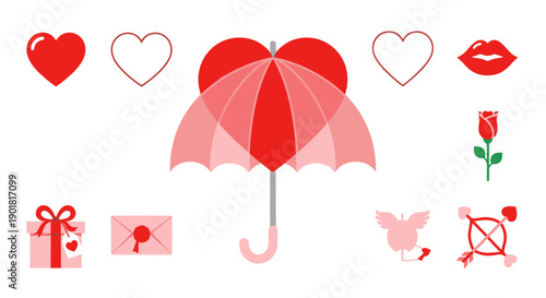 Red Pink Umbrella Love Valentine Day.