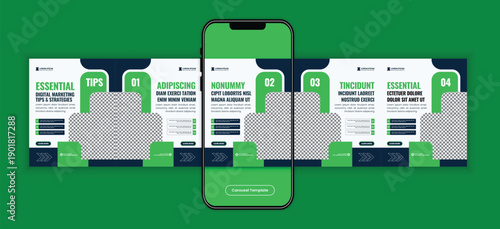 Digital Marketing Tips and Strategy Social Media Carousel Post Design Template for Business Growth, Corporate Marketing, Startup Promotion, Agency Branding, Instagram and LinkedIn Multi Slide Content 
