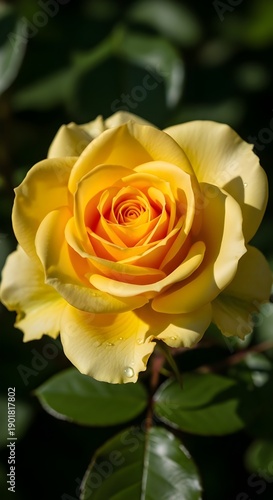 yellow rose on green background
