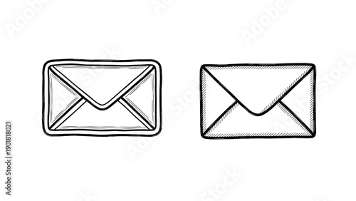 Set of two hand-drawn envelope icons, featuring a standard and a bolder outlined version, ideal for mail, message, or communication-themed designs.