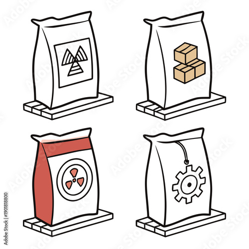 Four different types of bags with various symbols and designs on them Vector