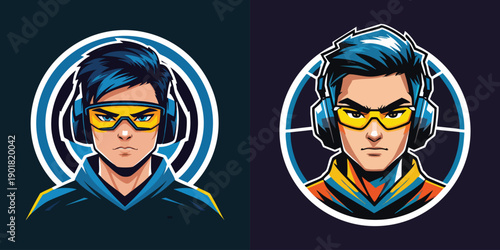Modern Style Sporty Gamer Avatar with Headset and Goggles Mascot Logo