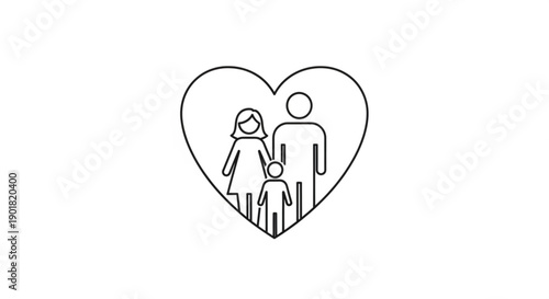 Family unity and love depicted through simple line art within a heart shape symbolizing togetherness and affection