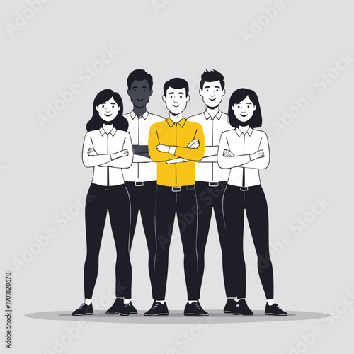 Cartoon Style Smiling Shopkeeper Working at Checkout Counter Illustration