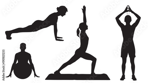 Vector Illustration Of People Doing Various Yoga Poses For Fitness And Wellness Concept