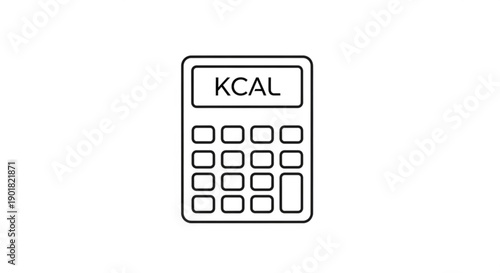 Simple line drawing of a calculator with KCAL display on a plain background from a straightforward viewpoint