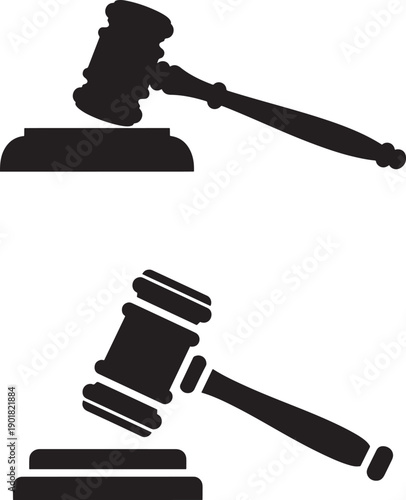 Black silhouette of two judge gavel icons