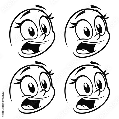 Фотография Four expressive cartoon faces displaying a range of surprised emotions Vector