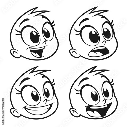 Fotografija Five expressive cartoon faces displaying a range of emotions from happiness to s