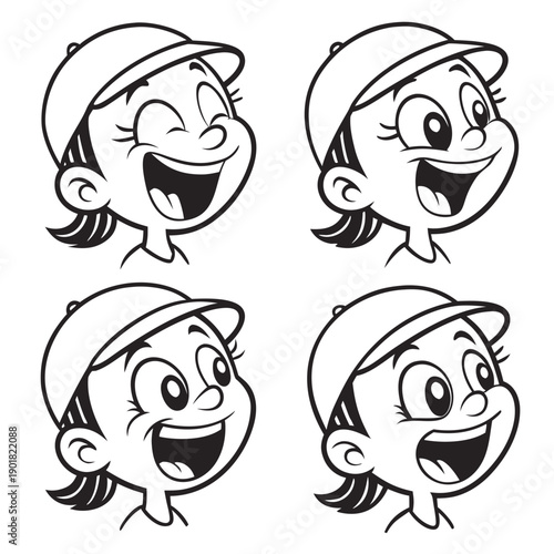 Foto Five cartoon characters laughing with different expressions and headgear Vector