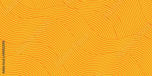 Yellow instant noodle, pasta and spaghetti texture with geometric wavy lines. Ramen, pasta vector pattern. Background abstract food illustration
