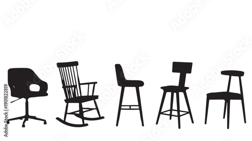 Vector Illustration Of Various Chair Types For Furniture Design And Interior Decor Concept
