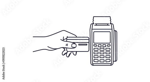 Hand holding credit card near a card reader machine for payment transaction illustration