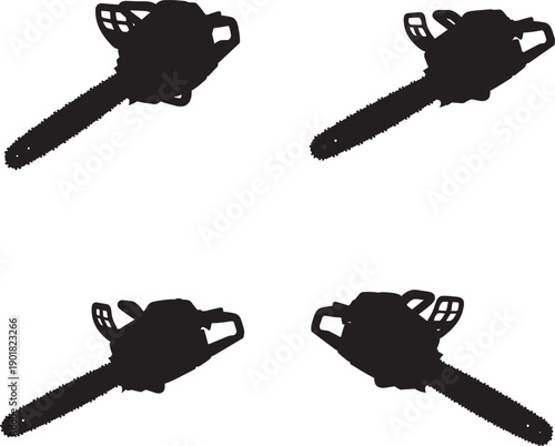 Set of chainsaws in silhouette style