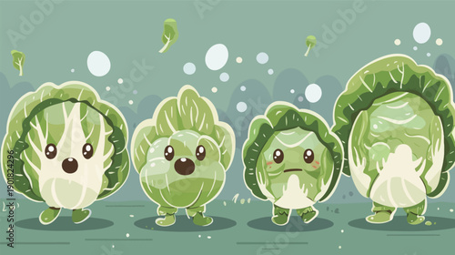 Cute cabbage vector illustration with clean shapes, flat design vegetable character, no gradients