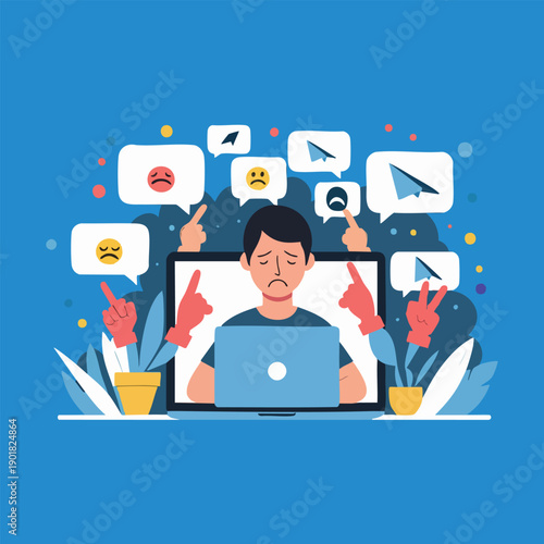 Cartoon Style Smiling Shopkeeper Working at Checkout Counter Illustration